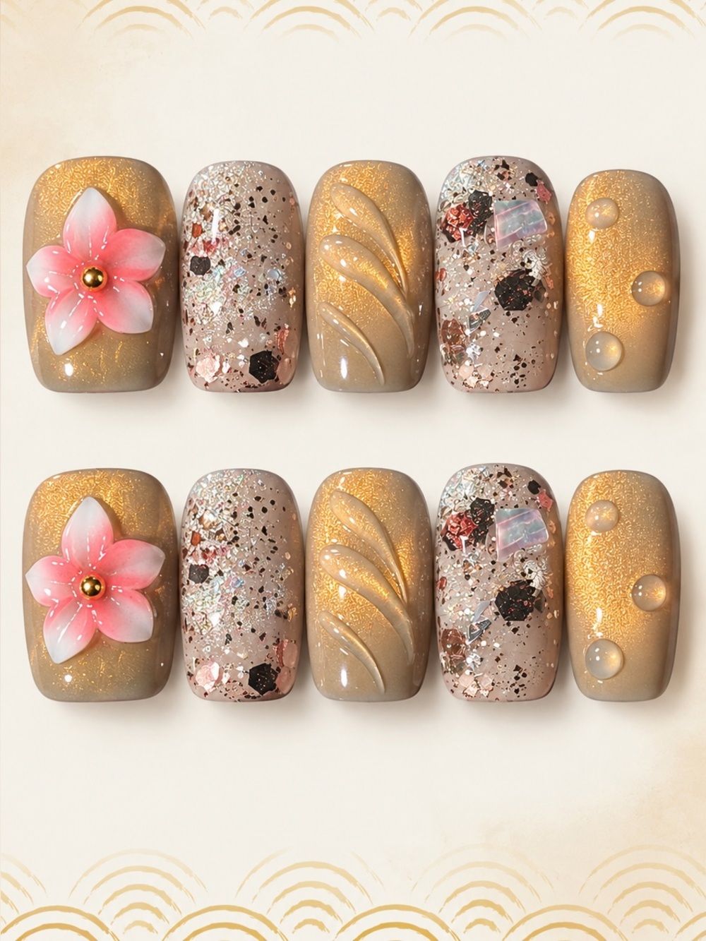 Handmade Floral Cat Eye Press On Nails